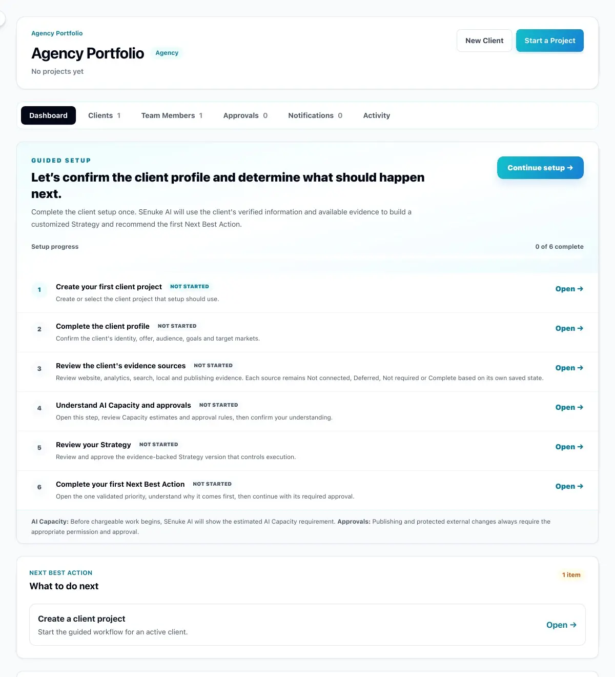 SEnuke AI Agency Dashboard